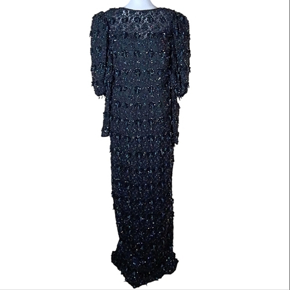 Black Tie By Oleg Cassini Beaded Puff Sleeve Formal Gown - Picture 3 of 12